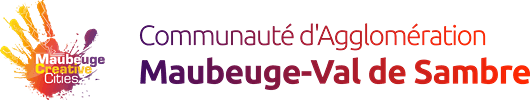 Logo de l'entreprise Agglo Maubeuge-Val de Sambre. Client du jeu team building en ligne avec animateur PlaySquad.