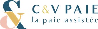 Logo de l'entreprise C&V Paie. Client du jeu team building virtuel avec animateur PlaySquad.