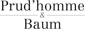 Logo de l'entreprise Prud'homme & Baum. Client du jeu team building en ligne avec animateur PlaySquad.